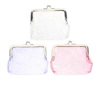 VERDANVERSE 3pcs Dazzle PVC Coin Purse Small Change Purse Glitter for Boys and Girls Earphone Storage Bag Set (White, Purple, Pink)