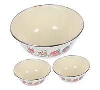 VERDANVERSE 3Pcs Enamelware Soup Bowls Deepened Food Storage Containers for Kitchen Lightweight Instant Noodle and Salad Bowls with Rounded Smooth Edges