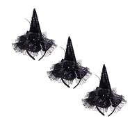 VERDANVERSE 3pcs Halloween Witch Hat Headbands for Women, Lightweight Comfortable Black Fabric Hairbands with Lace and Sequins, for Dress and Costume Parties