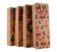 VERDANVERSE 4 Pcs Brown Kraft Paper Wine Handbag with Handle, Eco-friendly Bottle Carrier Designed for Festive Celebrations and Special Occasions, Protecting the