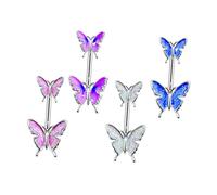 VERDANVERSE 4pcs Butterflies Belly Button Rings Set Hypoallergenic Navel Jewelry for Women Colorful Body Piercing Decoration in White Purple Blue and Pink