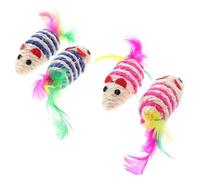 VERDANVERSE 4pcs Interactive Cat Mice for Indoor Cats Chew for Kittens Sturdy Sisal Material Dual Color Set Blue and Pink Cartoon Pet and Training