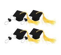 VERDANVERSE 4pcs Mini Doctoral Hats with Yellow Tassels for Pets Hamster Graduation Accessories Comfortable Elastic Fit for Doll Costume Decoration and Photo Props