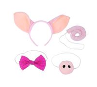VERDANVERSE 4pcs Pig Ears Nose Tail Bow Tie Set Costume Accessories for Parties Cosplay and Dress-Up - Pink Pig Headband Kit