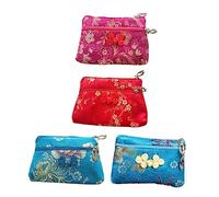 VERDANVERSE 4Pcs Silk Coin Bag Random Pattern Zipper Purses for Outdoor Party Use Durable Brocade Wallets with Chinese Style Elements for Coins Small Items