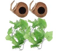 VERDANVERSE 4pcs Small Coconut Shell Pet Nest with Artificial Vines Comfortable Hanging Reptile House for Lizards and Geckos Natural Habitat Hideaway