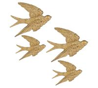 VERDANVERSE 4pcs Swallow Wall Hanging Gold Swallow Wall Art 3d Sculpture Handcrafted Easy Install Ornament for Indoor Outdoor Home Bedroom Living Room Garden
