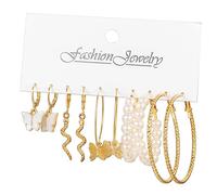VERDANVERSE 5 Pairs Vintage Earrings Set for Women Butterflies Snakes Pearl Hoops Jewelry Chic Design for Daily Wear and Special Occasions Comfortable Fashionable Earrings