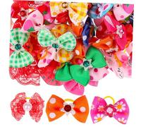 VERDANVERSE 50 Pcs Multi-color Pet Hair Bows with Elastic Bands Rhinestone Beads Comfortable Grooming Accessories for Dogs and Cats Prevent Sliding Puppy Bowknots