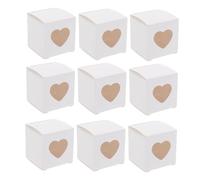 VERDANVERSE 50Pcs White Square Mini Cake Boxes with Heart Window PVC Candy Boxes for Wedding Favour Storage 5X5X5Cm Individual Containers