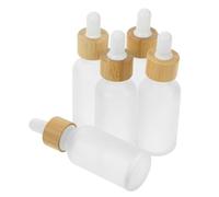 VERDANVERSE 5pcs Essential Oil Dropper Bottle Glass Leakproof Thick Dropper Bottles Bamboo Wood Texture Cap for Travel Perfume Storage