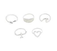 VERDANVERSE 5Pcs Fashionable Rings Plane Waves Leaf Loving Heart Hollow Design for Women Lightweight Durable Comfortable Skin Touch for Daily Wear