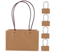 VERDANVERSE 5pcs Kraft Paper Flower Bags with Handles Floral Bouquet Tote Carrier Bags for Party Gift Wrapping Durable Flat Bottom Reusable