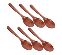 VERDANVERSE 6pcs Japanese Long-Handled Spoon Wood Stirring Spoons Coffee Mixing Jam Dining Breakfast Salad Kitchen Utensils Silverware Light Brown Phoebe