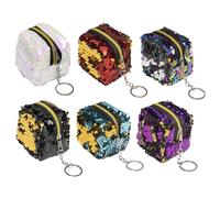 VERDANVERSE 6pcs Mini Sequin Coin Purses Zipper Change Pouch for Women Versatile Cubic Wallets Red Purple Green Compact Coin Storage Bags