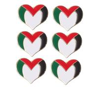 VERDANVERSE 6pcs Palestine Flag Brooch Set Metal Patriotic Pins for Clothing Accessories Heart Shaped Design for Backpacks and Outfits for Fans of Palestinian Heritage