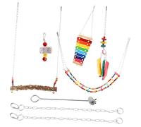 VERDANVERSE 6Pcs Wooden Chicken Coop Set Hanging Chewing for Chicks Durable Enrichment Playthings with Movable Hook Fun Ladder Swing Veggie Skewer Accessories