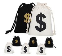 VERDANVERSE 8 Pcs Cotton Drawstring Money Bags Multi-functional Coin Pouches for Party Favors and Gift Wrapping Cotton Fabric with Secure Closure White Black Stylish Storage