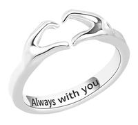 VERDANVERSE Adjustable Heart Hug Open Ring, Minimalist Couple Promise Ring for Women, White Gold Plated Engagement Band Jewelry