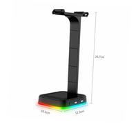 VERDANVERSE Adjustable Rgb Gaming Headset Holder with Dual USB Hub Non-slip Desktop Headphone Rack for Organized Storage and Data Transfer Stable Black Display Stand for Earphones and
