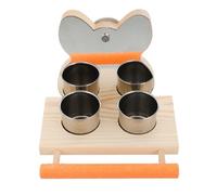 VERDANVERSE Bird Stand Perch with Mirror and Two Stainless Steel Food Bowls for Parrots Natural Wood Cage Accessory for Bird Feeding and Entertainment