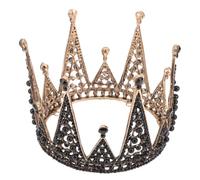 VERDANVERSE Black Vintage Gothic Bride Headwear Wedding Crown with Rhinestone Tiara Black Baroque Queen Headpiece for Birthday Party and Cosplay