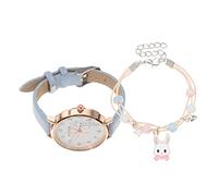 VERDANVERSE Cartoon Bunny Watch and Bracelet Set for Girls, Leather Strap Wrist Watch for Toddlers, Decorative Cute Rabbit Pattern, Student Boys and Girls Fun Wristwatch