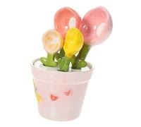 VERDANVERSE Ceramic Flower Measuring Spoon with Holder Multipurpose Baking Kitchen Spoons for Salt Sugar Flour Tea Seasoning