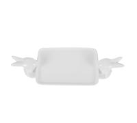 VERDANVERSE Ceramic Small Serving Tray with White Bunny Design, Decorative Food Tray for Appetizers and Snacks, Elevated Dessert Plate for Dining and Entertaining