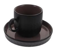 VERDANVERSE Ceramic Tea Cup and Saucer Retro Nordic Style Matte Black Exterior Red Grey Interior Porcelain Water Mug for Festival Gift Coffee Milk Daily Use
