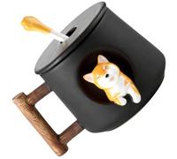 VERDANVERSE Ceramics Dog Mug with Cover and Spoon Black Comfortable to Grip Easy to Clean Funny Cup for Tea and Fruit Juice at Home Or Office
