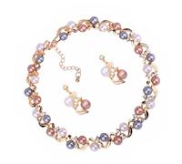 VERDANVERSE Charming Pearl Necklace and Ear Hoops Set for Women Colorful Sweet Neck Decoration Jewelry Lightweight Fashion Accessories for Weddings Birthdays and Banquets