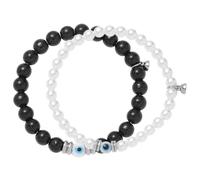 VERDANVERSE Couple Pearl Set, Black and White Beaded Matching Wrist Jewelry for Lovers, 1 Pair for Valentine’S Day and Couples