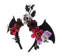 VERDANVERSE Day Dead Headband Lightweight Fabric Skull and Bat Wings Floral Crown for Women Mexican Halloween Costume Party Cosplay Accessories for Ghost Festival and Themed Events