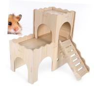 VERDANVERSE Delicate Wooden Hamster Hideout Castle with Double Deck and Climbing Ladder Rat House for Hamsters Guinea Pigs Small Pets Spacious Animal Hideaway for Sleep and Play