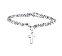 VERDANVERSE Double Layer Stainless Steel Cross Pendant Bracelet for Men Polished Chain Design Versatile Style for Any Occasion