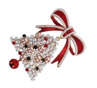 VERDANVERSE Elegant Pearl Bowknot Christmas Brooch for Women Dual Purpose Lapel Pin with Bell Accents Festive Holiday Accessory Compatible with All Fabrics Christmas Celebration