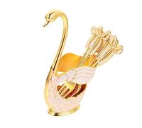 VERDANVERSE Elegant Swan Shape Metal Tableware with Storage Rack European Style Gold Pink Forks and Spoon Holder Decorative Utensil Organizer for Kitchen Counter and Home Decor