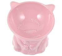VERDANVERSE Elevated Ceramic Cat Bowl with Tilted Neck Design Stable Bite Resistant Kitten Food Dish Smooth Easy Clean Surface Protective Feeding Bowl for Cats and Dogs Pink Fishbone Pattern