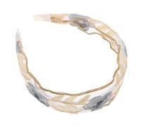 VERDANVERSE Embroidered Wide Hairband Grey Yellow Mesh Fabric Headband Ethnic Style Hair Accessories for Women Girls Dressy Hairbands for Special Occasions