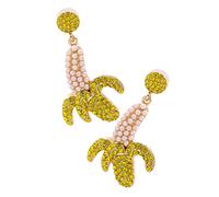 VERDANVERSE Exaggerated Creative Banana Fruit Earrings with Rhinestones Lightweight Bling Studs for Women Minimalist Cartoon Jewelry for Party Dating and Holiday Wear