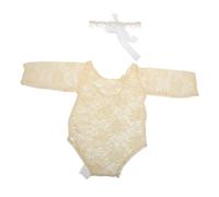 VERDANVERSE Girl Photography Outfit Lace Romper with Pearl Bowknot Headband Soft Breathable Fabric for Milestone Photos Newborn One Month Hundred Day Celebration