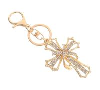 VERDANVERSE Gold Rhinestone Cross Keychain Metal Religious Charm for Baptism Spiritual Car Accessory Pendant for Christian Favors and Bag Decoration