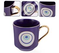 VERDANVERSE Hand Painted Turkish Ceramic Coffee Cup with Handle Opening Espresso Mug Milk Mug for Daily Use and Gift Royal Blue Design