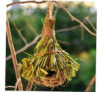 VERDANVERSE Handmade Hanging Bird Nest with Bamboo Leaves Natural Grass Weaving Birds House for Canary Parrot Lark Pastoral Style Living Decor