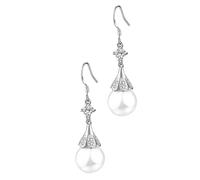 VERDANVERSE Long Style Pearl Earrings for Women Vintage Retro Water Drop Design Artificial Pearl Inlaid Ear Studs Silver Tone Elegant Girlfriend and Friends