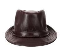 VERDANVERSE Men Retro PU Leather Jazz Hat for Men Middle Aged and Elderly, Brown Vintage Sun Visor Fedora Hat, Autumn Winter Warm Medium 58cm
