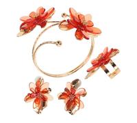 VERDANVERSE Minimalist Floral Jewelry Set for Women Lightweight Drip Oil Flower Finger Rings and Creative Earrings with Matching Bracelet Vibrant Red Anniversary Birthday Valentine Gift