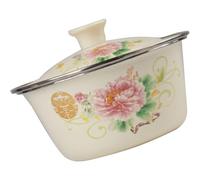 VERDANVERSE Mixing Bowl with Beautiful Pattern Traditional Chinese Style Convenient Thickened Round Dough Bowl with Lid Enamel Large Capacity for Kneading and Dumpling Filling