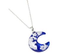 VERDANVERSE Moon Pendant Necklace for Women Resin Crescent Shape Clavicle Chain with Blue Sky White Pattern, Aesthetic Pendant Neck Jewelry